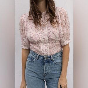 New Avantlook Printed Puff Short Sleeve Crop Top Smocked Waist